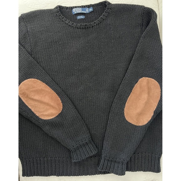 Polo Ralph Lauren Other - Vintage Polo Ralph Lauren Wool Blend Sweater Suede Elbows Chunky Knit Black XXL
